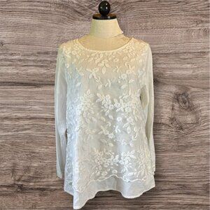 Karta Cottagecore Prairie Tunic Top Boho Embroidered Floral Long Sleeve White L?